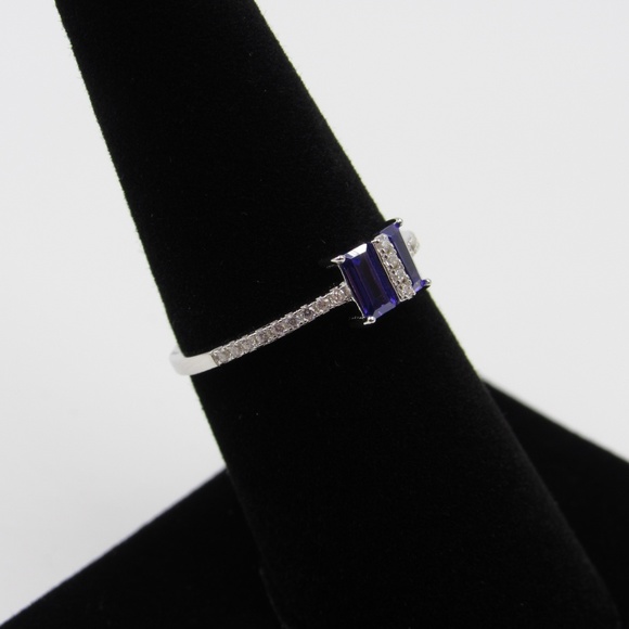 Sterling Silver Baguette Purple CZ Diamond Ring - Picture 3 of 5
